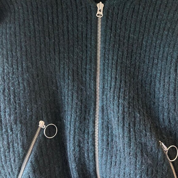 & Other Stories Zipper Wool Bomber Sweater Cardigan in green, size medium - Picture 5 of 6